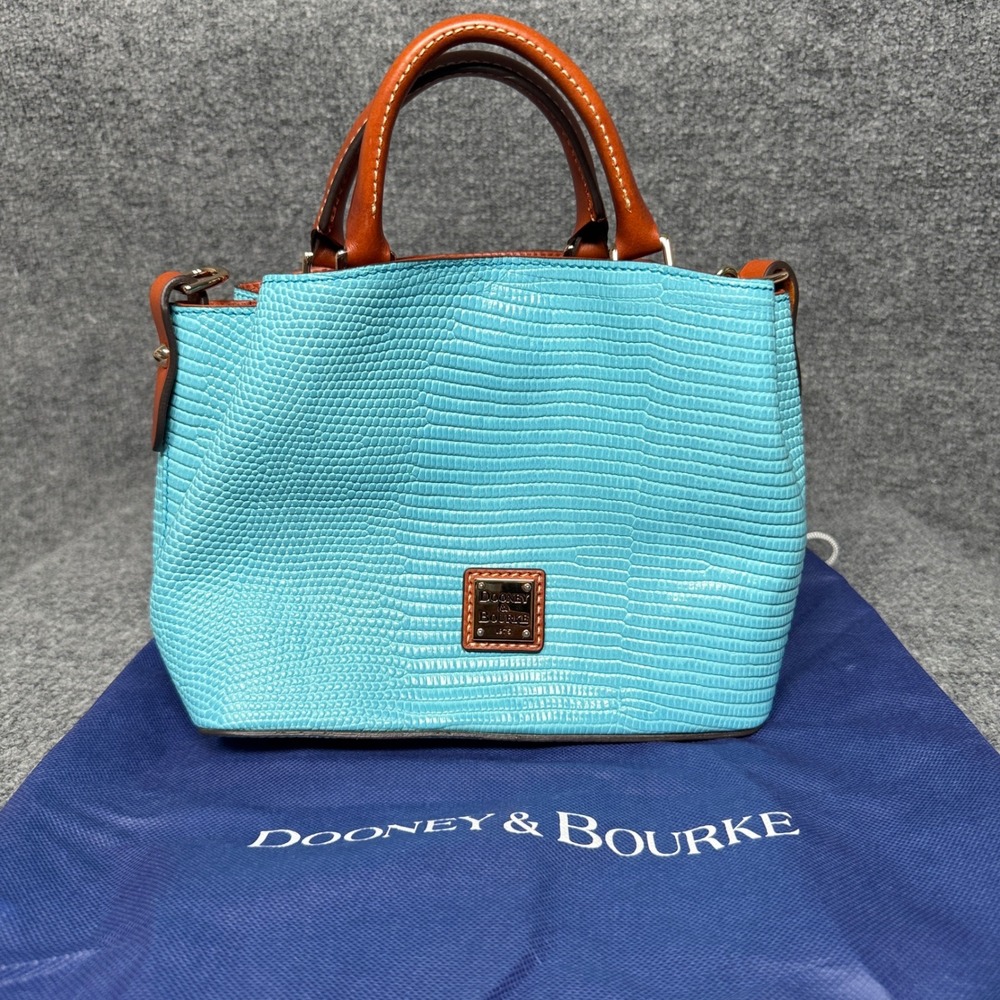 Dooney & Bourke Mini Satchel Bag Sky Blue Embossed Lizard Leather Mini Barlow
